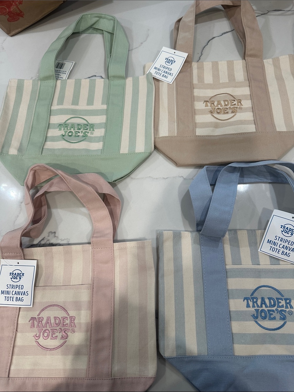 Trader Joe’s Striped Mini Canvas Tote Bag — Complete Set